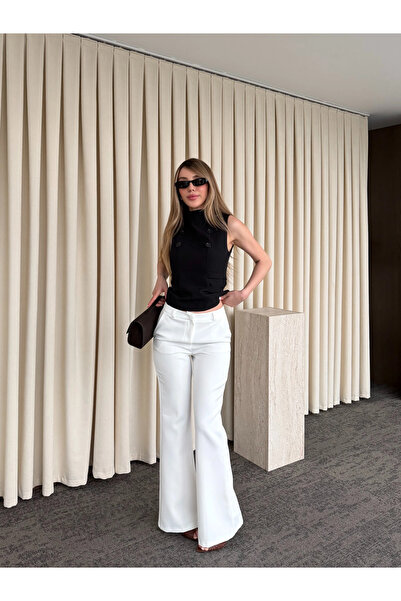 Laluvia Ecru Full-Fit Spanish Flare Pants - 9953