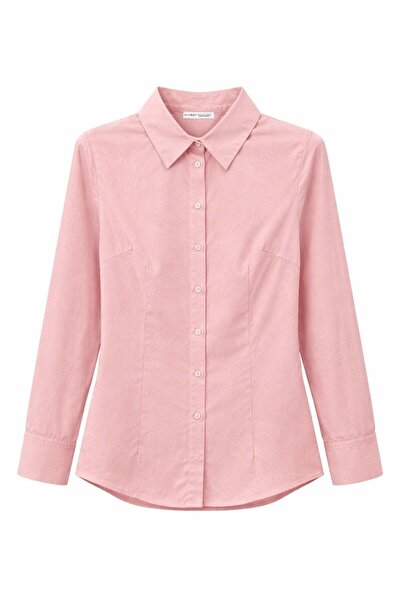 Mixray 4634 Kadın Pensli Fit Gömlek Pudra