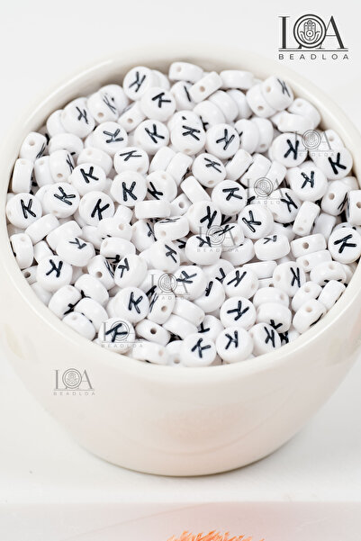 BeadLoa 4X7 mm Flat Single Letter - K - Alphabet Beads Lettered Beads 100 Pieces