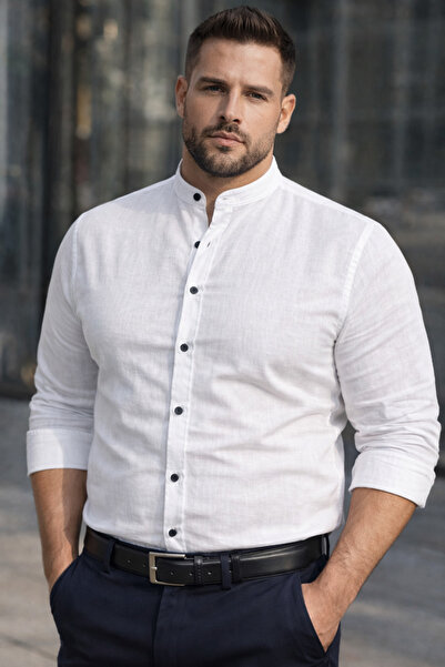 COLVIS MAN قميص رجالي من الكتان ذو تصميم ضيق وياقة مربعة من Slimfit Battal