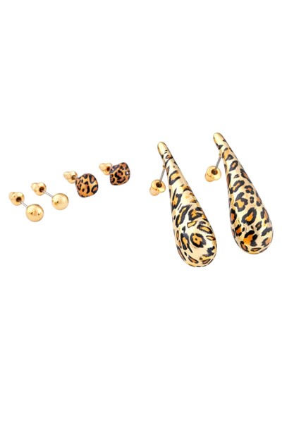 AXXION Women's Leopard Patterned Multiple Earring Set Stylish Drop Earrings