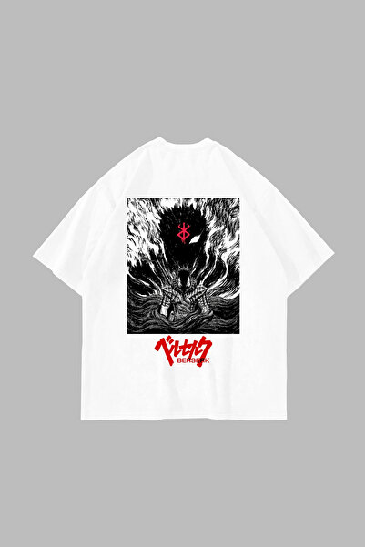 Bak Moda Tricou alb unisex supradimensionat cu imprimeu Berserk Manga