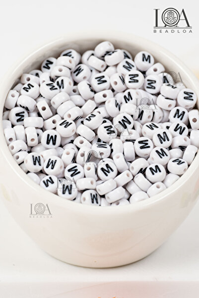 BeadLoa 4X7 mm Flat Single Letter - m - Alphabet Beads Lettered Beads 100 Pieces