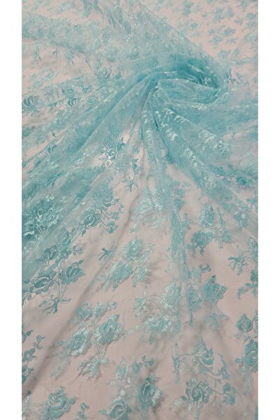 Bunoire Παστέλ Τυρκουάζ Τούλι Δαντέλα με Φλοράλ Κέντημα και Κυματιστό Τελείωμ...
