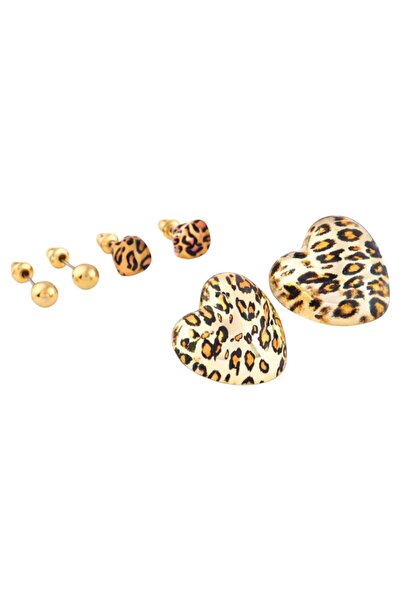 AXXION Leopard Pattern Heart Earring Set Women's Earrings Multiple Set Gold C...