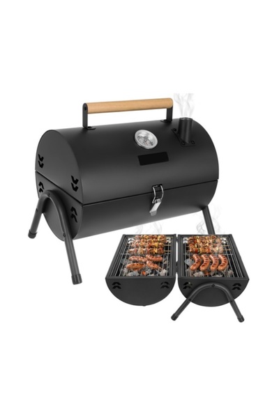 KESNUP Φορητή κυλινδρική ψησταριά κάρβουνου διπλή, με θερμόμετρο, 2 σχάρες κα...