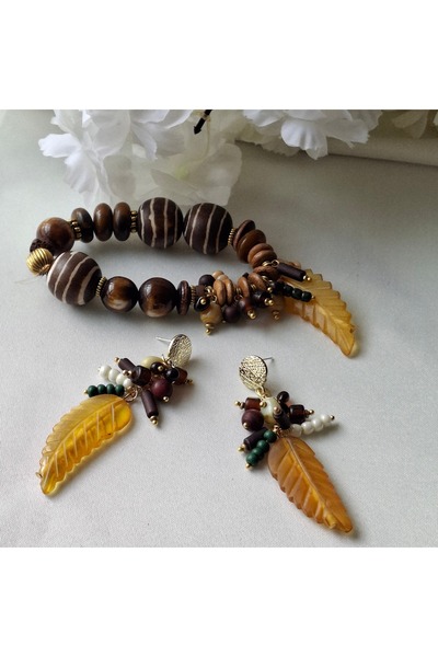 azra takı tasarım Handmade Coffee and Colorful Women's Dangling Leaf Earrings...