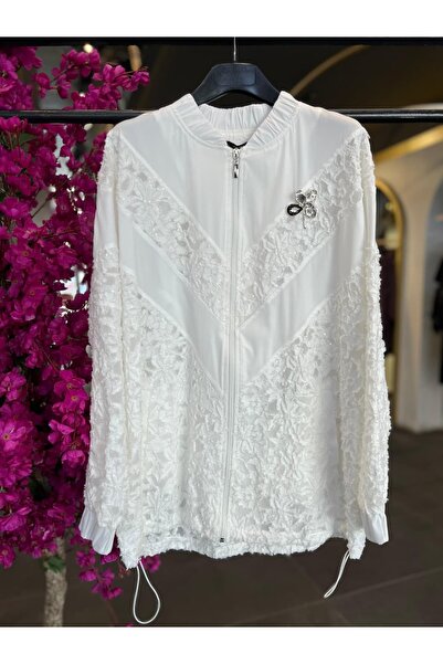 my312 - BROŞLU DANTEL BEYAZ CEKET