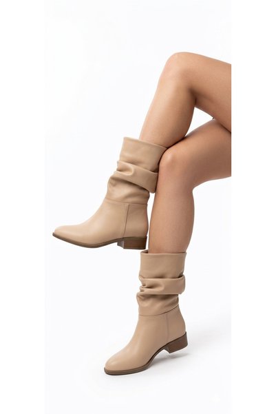 ÜNAL ÖZER Women's Nude Skin Bellowed Daily Boots Un001-0124