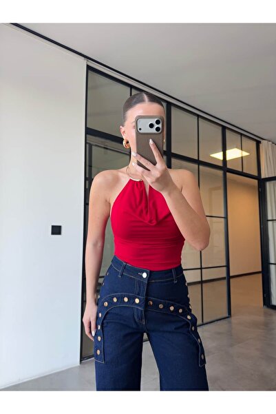 BB Bensu Buyruk ΚΟΚΚΙΝΟ ΟΛΟΣΩΜΟ ΚΟΡΜΙΛΑΚΙ ΜΕ ΑΞΕΣΟΥΑΡ ΧΡΥΣΩΝ ΚΡΙΚΩΝ