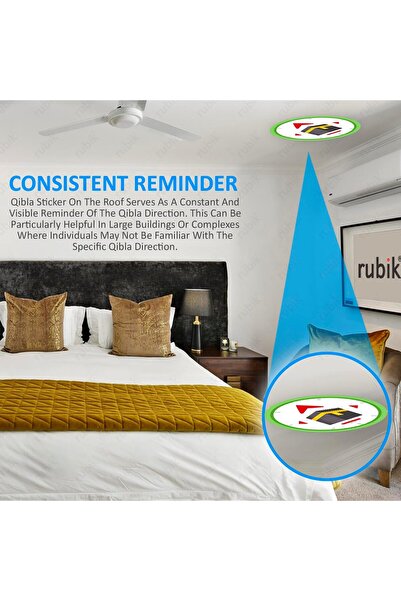 RUBIK 3 Pack Qibla Direction Self Adhesive Sign Sticker Round for Muslim Kaaba Prayer (Size, 15x15cm)