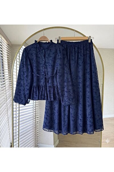 MY QILAM Γυναικείο Σετ Χιτζάμπ με Φούστα Flok B με τύπωμα D Δαντέλα Λεπτομερή...