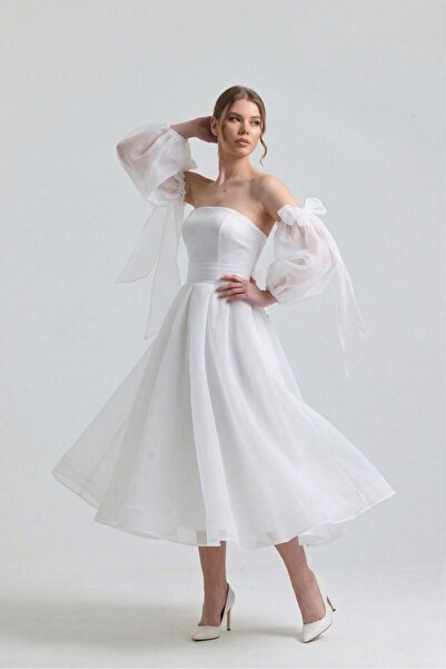 Dalya White Strapless Midi Dress