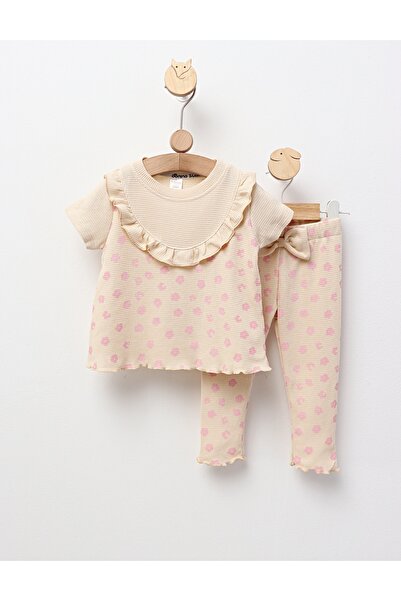 MiniKids Καλοκαιρινό σετ, μπλουζάκι+παντελόνι, κρεμ