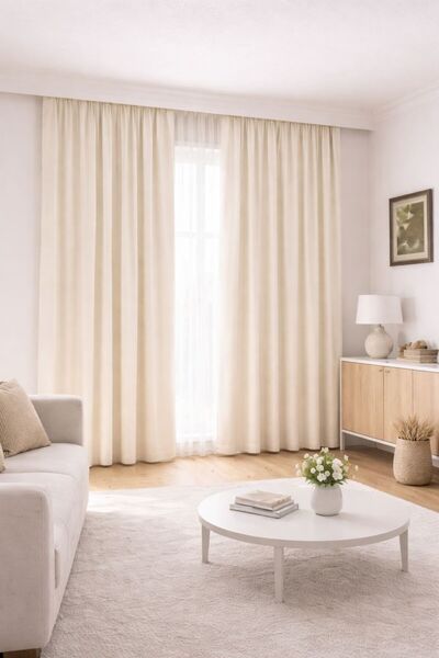 Tül Shop Ekru Saten Kalın Güneşlik Perde Sade ve Şık Tasarım Özel Ölçü