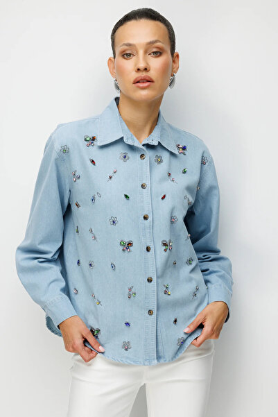 Ekol Colorful Stoned Denim Shirt-2912