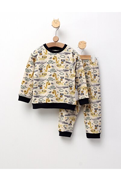 MiniKids Πιτζάμες BBC ML, με σχέδιο ζώων σαφάρι, κρεμ-γκρι