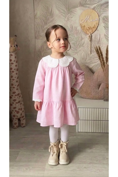 Daisy Dolly Κοριτσίστικο υφαντό φόρεμα με λεπτομέρεια στο πέτο