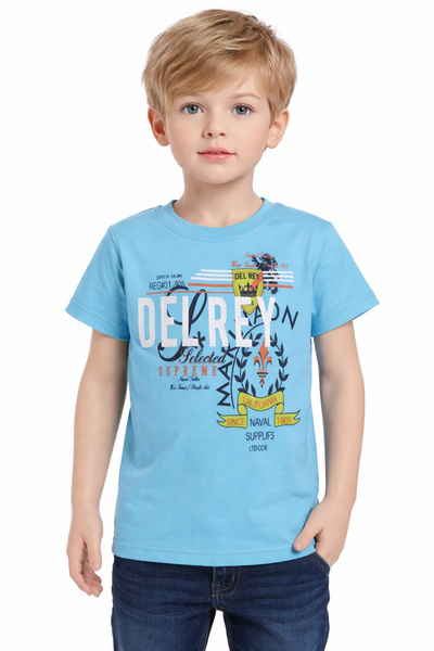 İrem Çocuk Giyim Boy's Delrey Text Patterned Blue Color T-Shirt