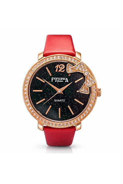 Francesca di Geneva Γυναικείο ρολόι, ροζ χρυσό, κόκκινο λουράκι