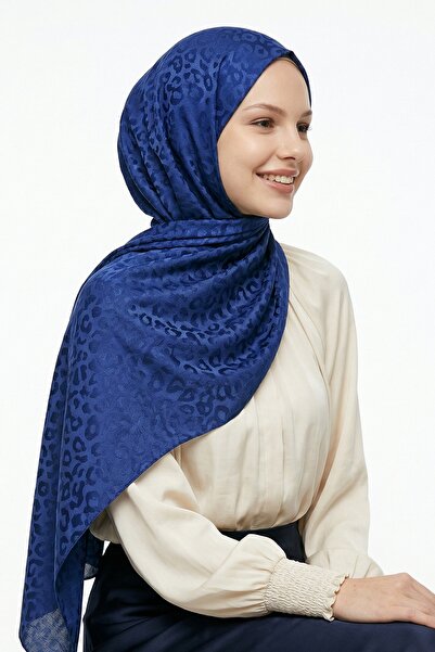 InStyle Βαμβακερό σάλι ζακάρ μπλε σαξ με σχέδιο λεοπάρ