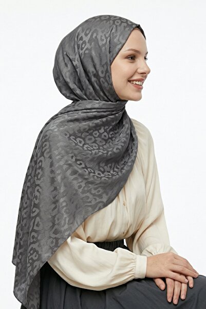 InStyle Leopard Pattern Anthracite Jacquard Cotton Shawl