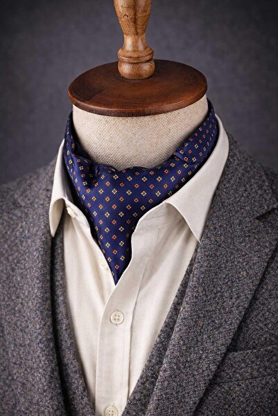 Kravatkolik Γραβάτα Ascot από ιταλικό μετάξι σε σκούρο μπλε χρώμα με μικρό σχ...