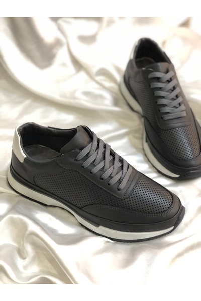 Hg Ayakkabı Radu Gray Genuine Leather Daily Sports Shoes