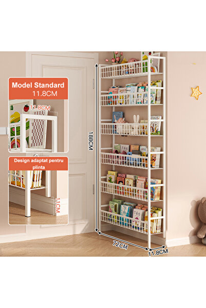 Destello ®   Organizator de perete îngust cu rafturi, multifuncțional, metalic, alb 72 x 11.8 x 188 cm