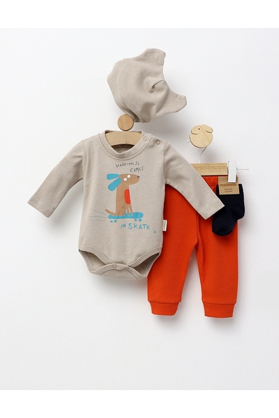 MiniKids Σετ μωρού 4 τεμαχίων, Η Ευτυχία Έρχεται, κρεμ