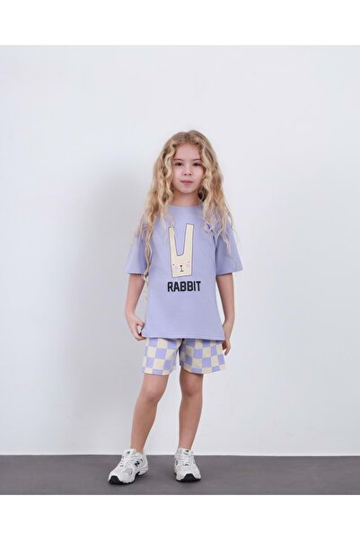 gültekin bebe Wikiboom Rabbit Printed Combed Cotton Shorts 2-Piece Girls' Set...