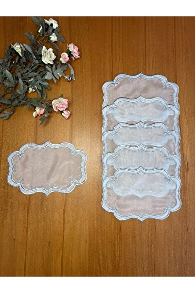 Smiling Home 6 Pieces of Organza Tulle Silver Color Embroidered Ivy Patterned...