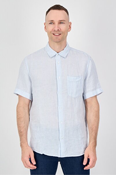 CELIO Men Regular Fit Stripe Short Sleeve Casual Shirt, Light Blue