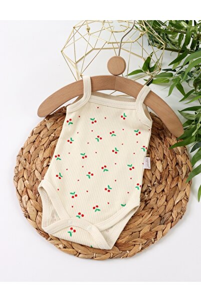 MiniKids Βρεφικό κορμάκι, τοπ χωρίς τιράντες, Κεράσια, κρεμ