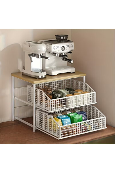 Destello ®   Ράφι Αποθήκευσης για Πάγκο Κουζίνας, Μεταλλικό με Ξύλινη Επιφάνε...