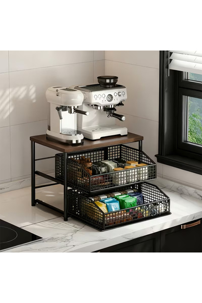 Destello ®   Ράφι Αποθήκευσης για Πάγκο Κουζίνας, Μεταλλικό με Ξύλινη Επιφάνε...