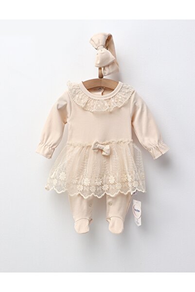 MiniKids Ολόσωμη φόρμα με κορδέλα κεφαλής και τούλι Crina, σε κρεμ απόχρωση