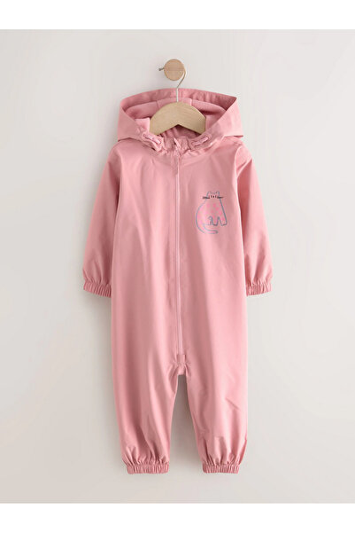Next Baby Pembe Kedi Baskılı Su Geçirmez Polar Astarlı Yağmurluk Astronot Tulum