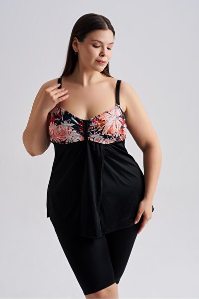 AQUAVİVA Γυναικείο Μαύρο Τανκίνι Olivia με διπλό στήθος και μοτίβο μαργαρίτας...