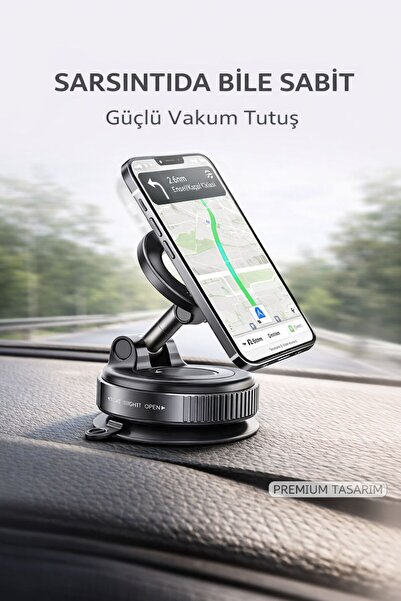 babikamium Araç Telefon Tutucu Manyetik Vakumlu Güçlü Tutuş 360° Döner Tek Elle Kullanım Torpido Uyumlu