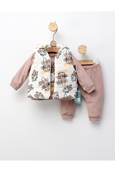 MiniKids Σετ 3 τεμαχίων, με γιλέκο, με σχέδιο μαργαρίτα, μπεζ