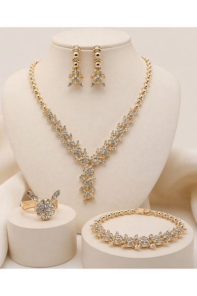Constanza Exclusive Golden Royale Blossom Kadın Gold Renk Taşlı Kolye Küpe Bi...