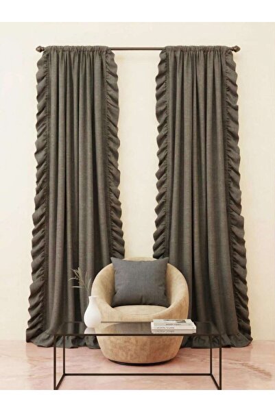 Madame Dower Κουρτίνα με βολάν από λινό σε γκρι απόχρωση καπνού, ειδικής σχεδ...