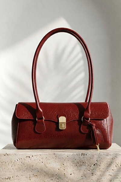 InStyle Χρυσή λεπτομέρεια κλειδαριάς, Μεγάλη γυναικεία τσάντα ώμου, Κόκκινο μ...