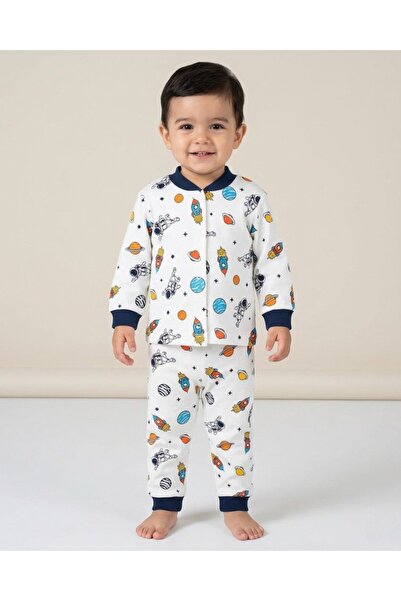 Ege Bebek Boy's Snap Fastener Astronaut Printed 0-6 Years Old 100% Cotton Sea...