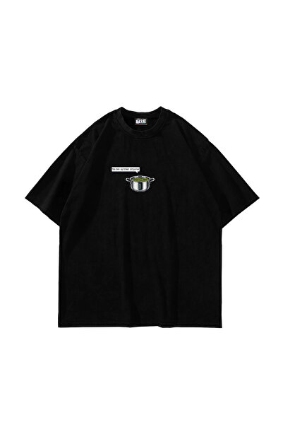 Bak Moda Μπλουζάκι Unisex σε μεγάλο μέγεθος με στάμπα αποχωρισμού σε μαύρο χρώμα