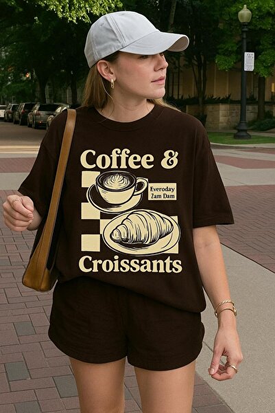 BENROMA Coffee Croissants Printed T-Shirt Oversized Unisex T-Shirt 1Pv6