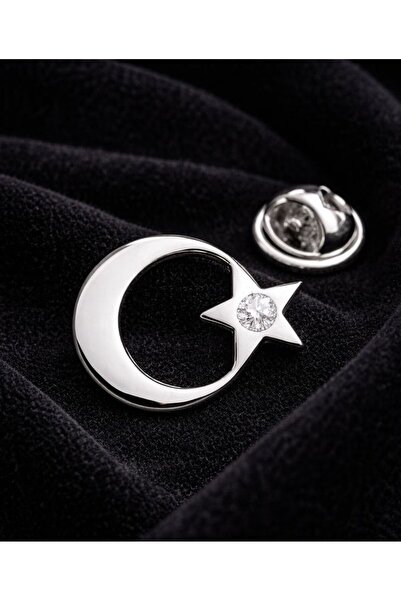 Kuyumcudan 0.02 ct Pırlanta Ay Yıldız Yaka Rozeti