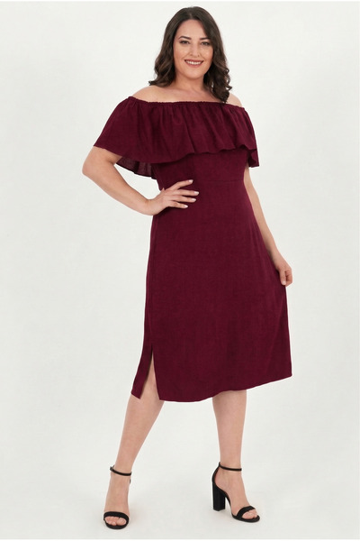 Curvy Trend Φόρεμα μεγάλου μεγέθους Madonna Collar άνοιγμα Βισκόζη