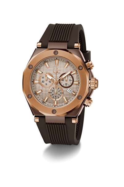 Guess Gc Sportchic Men S 5030 D Mvmt Beige Dail 10 Amt Brown Silicone Strap